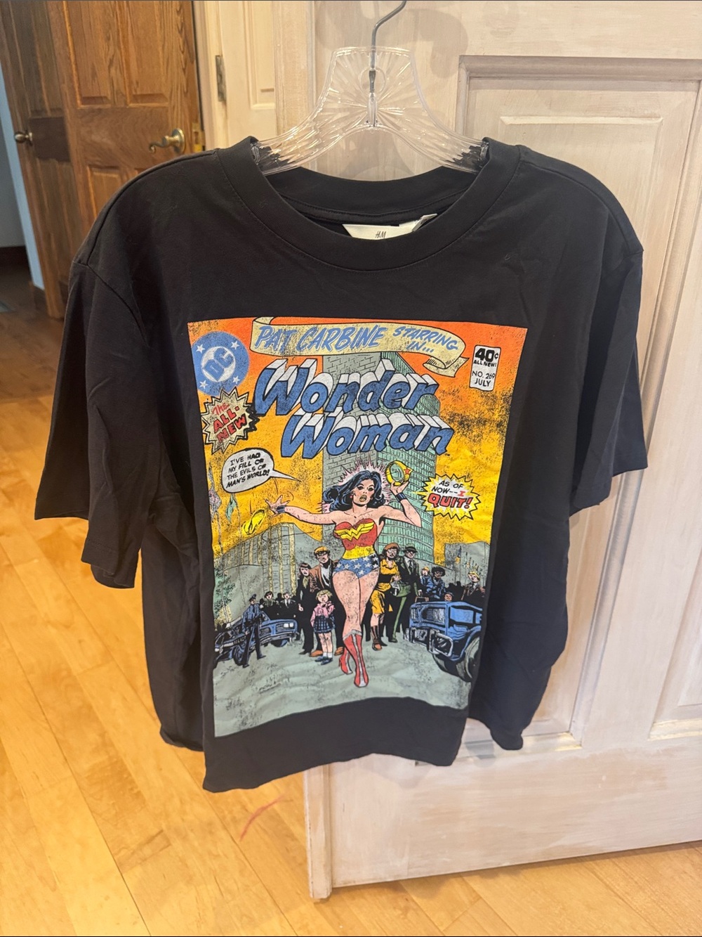 H&M Black Wonder Woman Graphic Tee with Yellow & Blue Comic Print